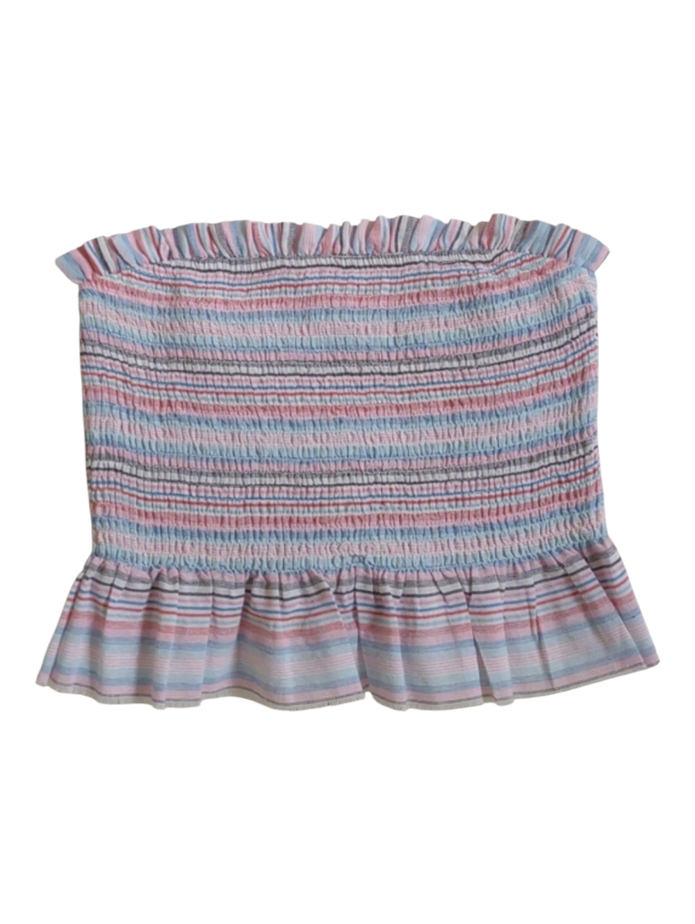 100% Cotton Crop Tube Top Cotton Candy LA Striped Medium Smocked